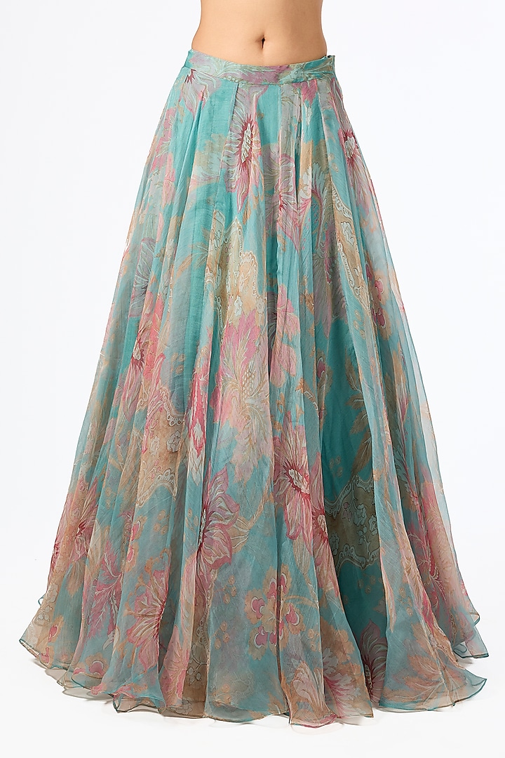 Aqua Organza Printed Wedding Lehenga Set by Mahima Mahajan at Pernia's Pop Up Shop