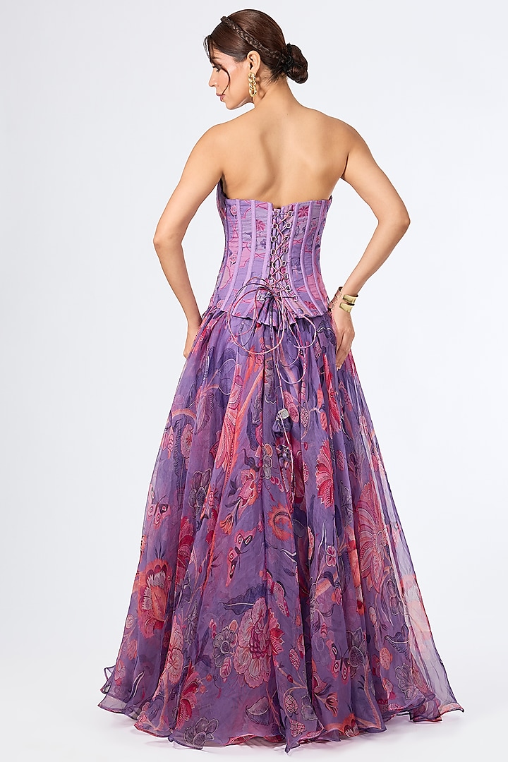 Lilac Organza Embroidered & Printed Corset Engagement Gown by Mahima Mahajan at Pernia's Pop Up Shop