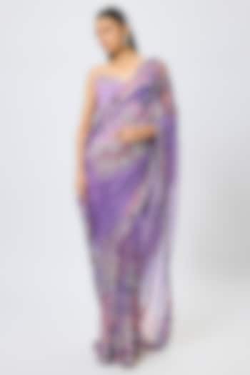 Purple Organza Draped Reception Saree Set by Mahima Mahajan at Pernia's Pop Up Shop