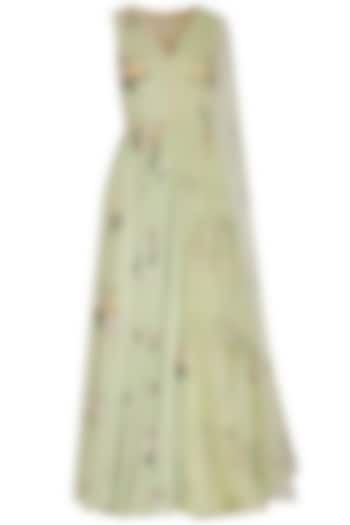 Sage Printed Anarkali Gown With Attached Dupatta by Mahima Mahajan