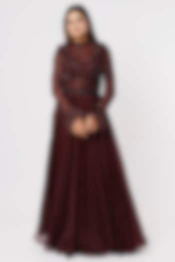 Wine Embroidered Wedding Anarkali by Mahima Mahajan at Pernia's Pop Up Shop