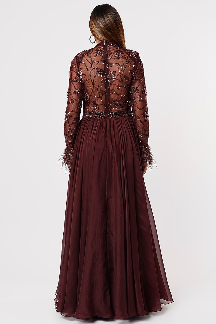 Wine Embroidered Wedding Anarkali by Mahima Mahajan at Pernia's Pop Up Shop