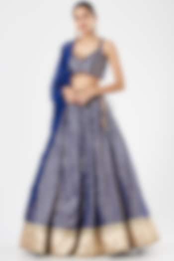 Cobalt Blue Banarasi Chanderi Wedding Lehenga Set by Mahima Mahajan at Pernia's Pop Up Shop