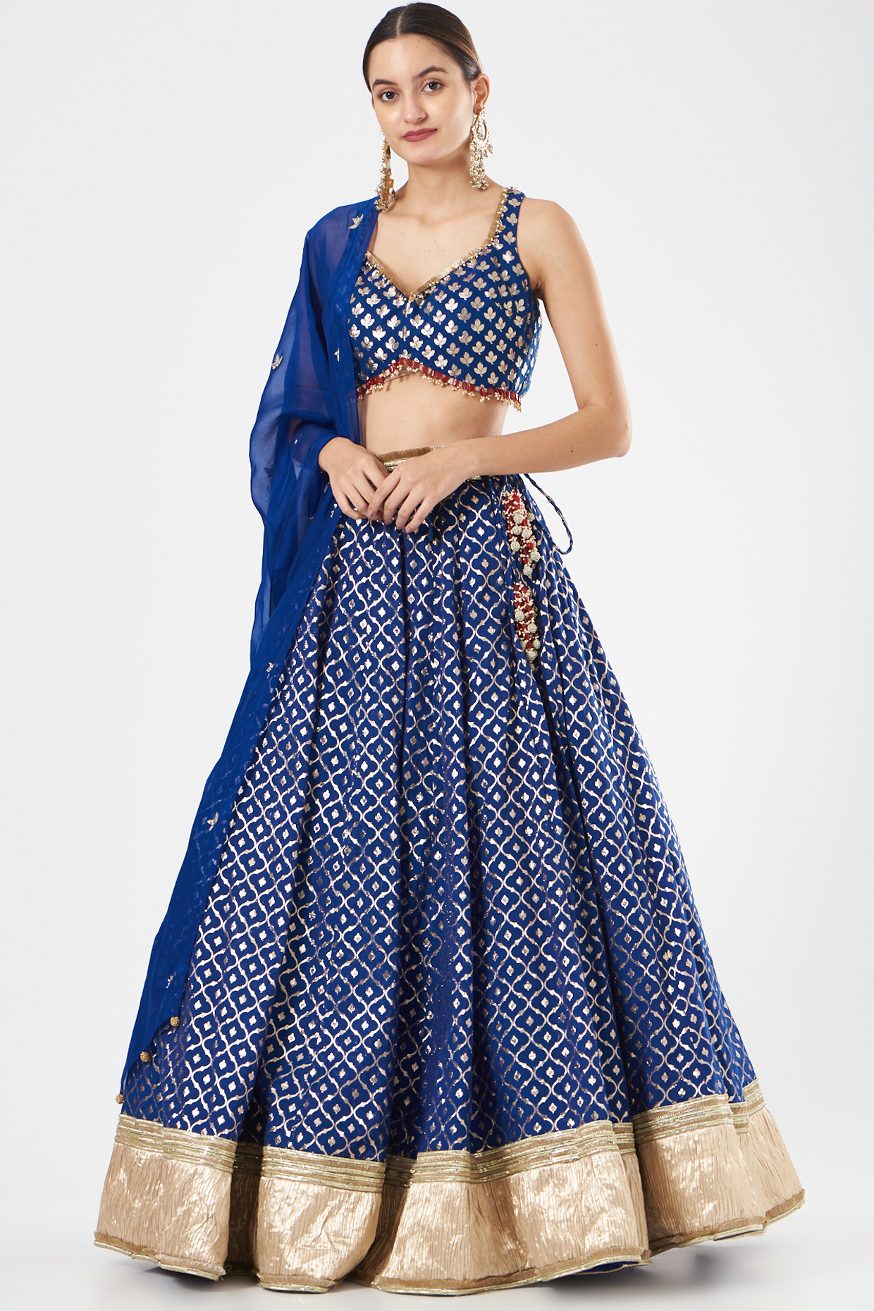 Cobalt Blue Banarasi Chanderi Wedding Lehenga Set by Mahima Mahajan at Pernia's Pop Up Shop