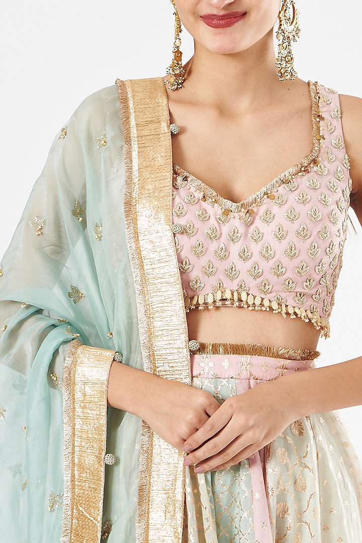 Multi-Colored Banarasi Chanderi Wedding Lehenga Set by Mahima Mahajan at Pernia's Pop Up Shop