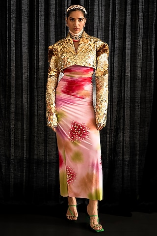 Golden Cotton Moss Jacket by Mahima Mahajan