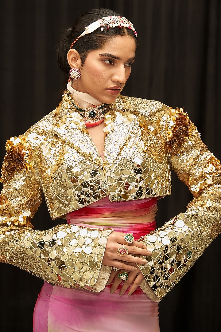 Golden Cotton Moss Jacket by Mahima Mahajan at Pernia's Pop Up Shop