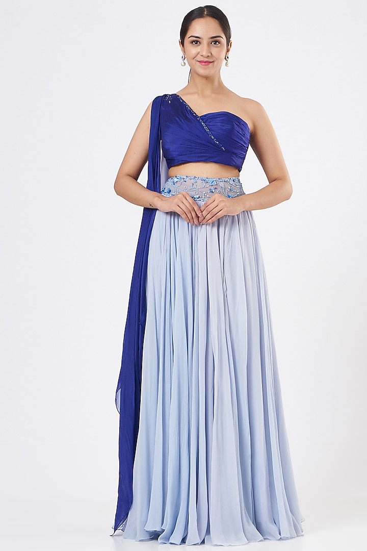 Powder Blue Embroidered Lehenga Set Design by Mahima Mahajan at Pernia