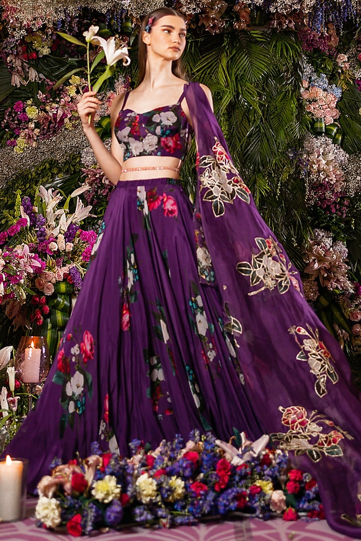 Purple Printed Lehenga Set by Mahima Mahajan