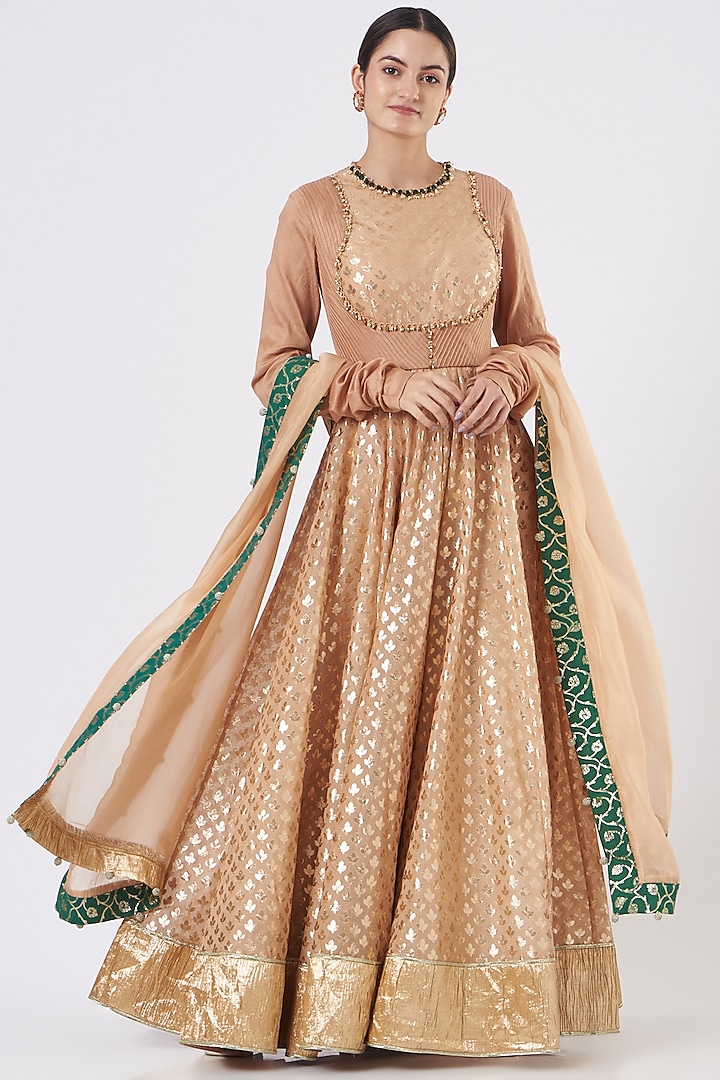 Nude Chanderi Wedding Anarkali Set by Mahima Mahajan at Pernia's Pop Up Shop