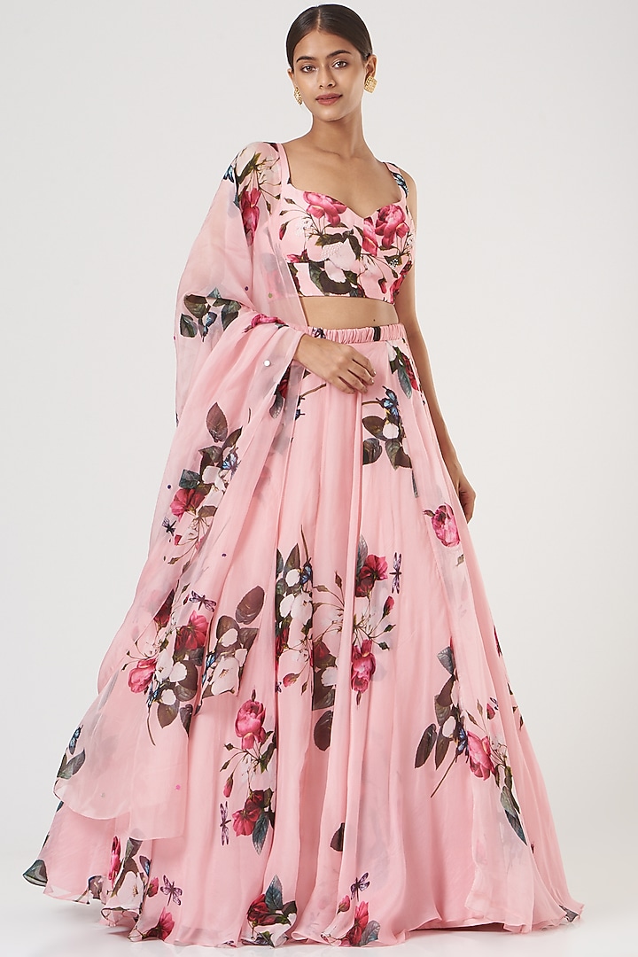 Blush Pink Printed & Embroidered Wedding Lehenga Set by Mahima Mahajan at Pernia's Pop Up Shop