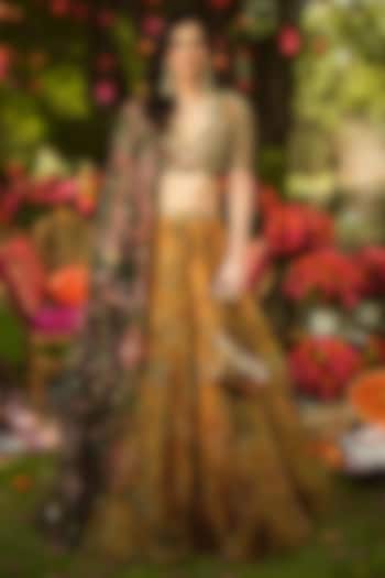 Gold Organza Hand Embroidered Wedding Lehenga Set by Mahima Mahajan at Pernia's Pop Up Shop