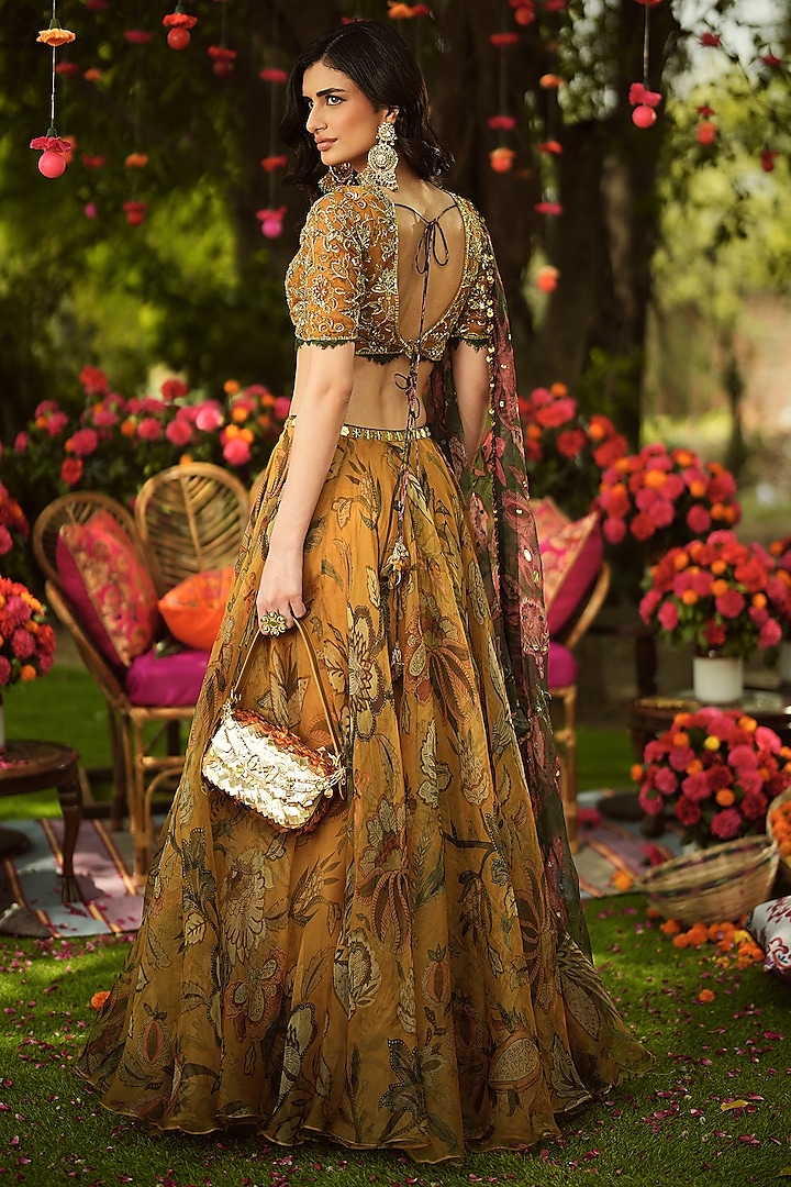 Gold Organza Hand Embroidered Wedding Lehenga Set by Mahima Mahajan at Pernia's Pop Up Shop