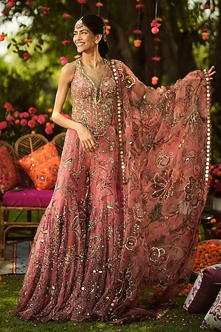 dress for a formal puja perhaps Lavender Spaghetti Strap Lace Appliques High split Prom Dress – Ballbella main image 0