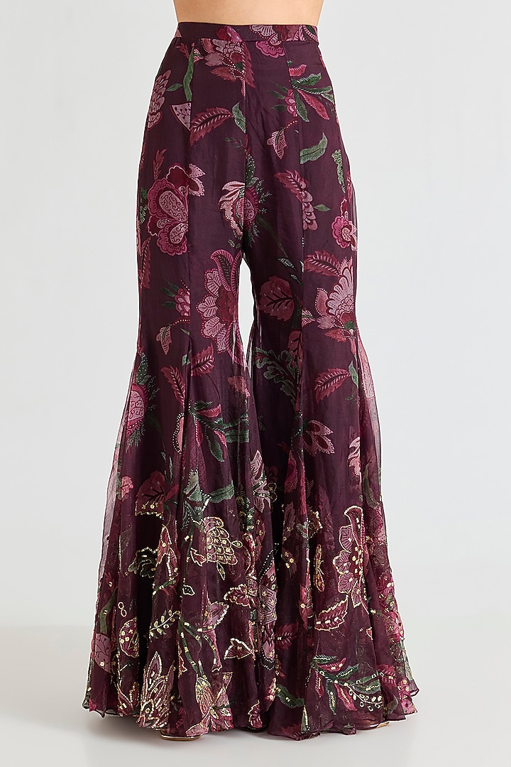 Burgundy Organza Hand Embroidered Bridal Sharara Set by Mahima Mahajan at Pernia's Pop Up Shop