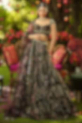 Pine Green Organza Embroidered Bridal lehenga for 22 Lehenga Set by Mahima Mahajan at Pernia's Pop Up Shop