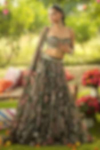 Pine Green Organza Hand Embroidered Bridal Lehenga Set by Mahima Mahajan at Pernia's Pop Up Shop