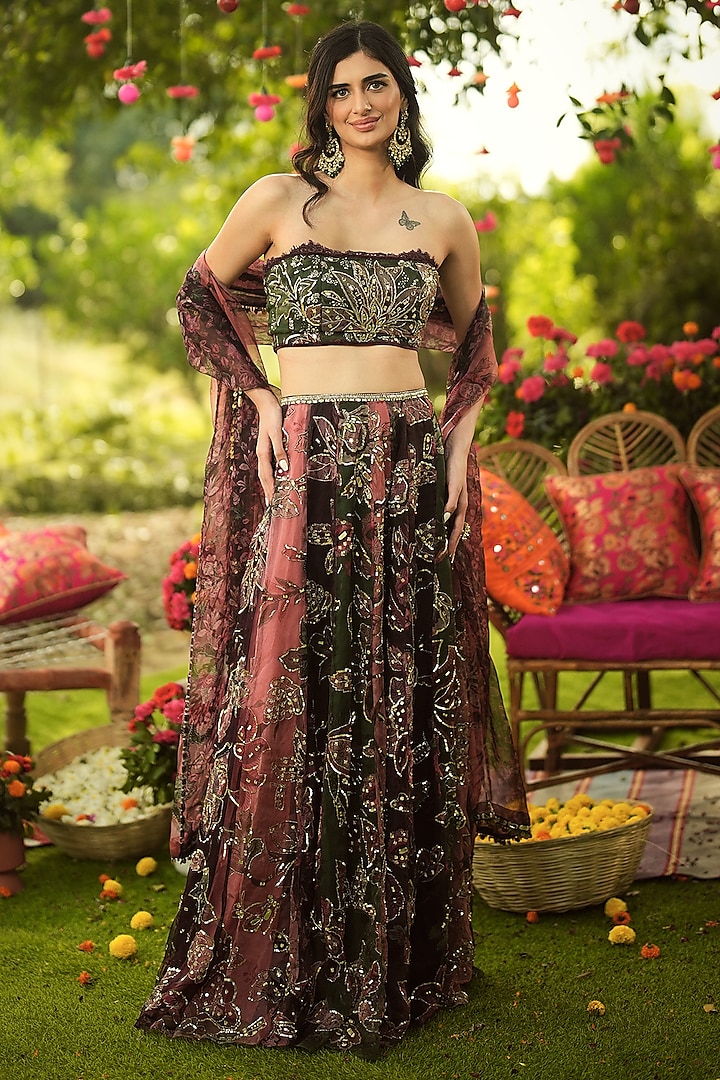 Multi-Colored Organza Hand Embroidered Panelled Bridal Sharara Set by Mahima Mahajan at Pernia's Pop Up Shop