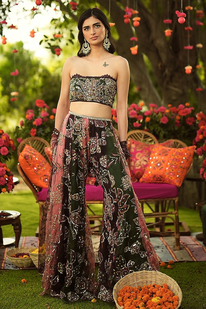 Multi-Colored Organza Hand Embroidered Panelled Bridal Sharara Set by Mahima Mahajan at Pernia's Pop Up Shop