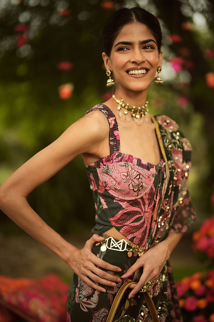 Pine Green Twill Lycra Corset Top by Mahima Mahajan at Pernia's Pop Up Shop