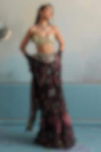 Mulberry Silk Organza Embellished Draped Skirt Set by Mahima Mahajan at Pernia's Pop Up Shop
