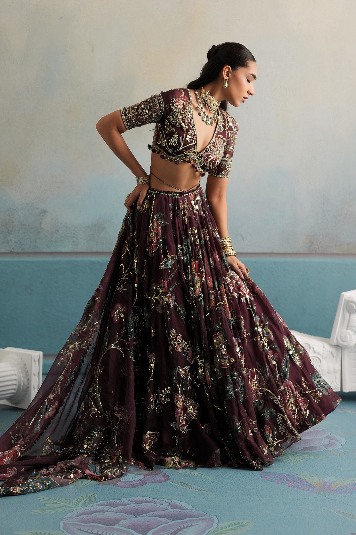 Mahima Mahajan Mulberry Silk Organza Printed Lehenga Set