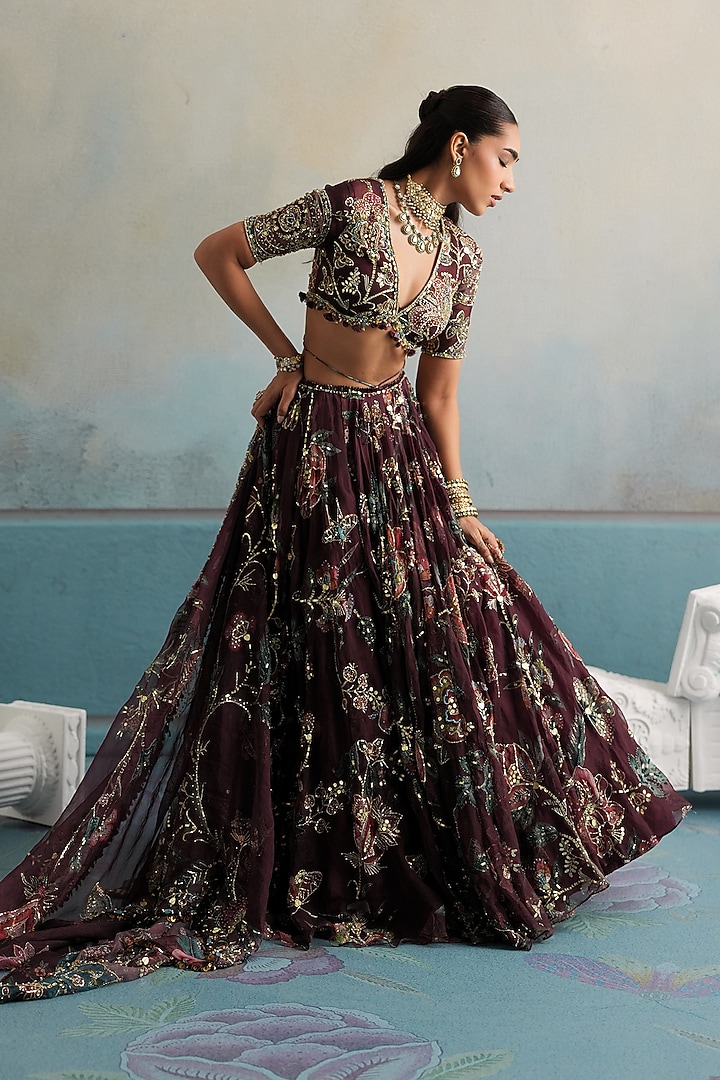 Mulberry Silk Organza Printed Bridal Lehenga Set by Mahima Mahajan at Pernia's Pop Up Shop