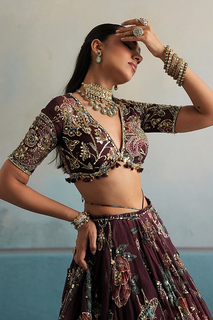 Mulberry Silk Organza Printed Bridal Lehenga Set by Mahima Mahajan at Pernia's Pop Up Shop