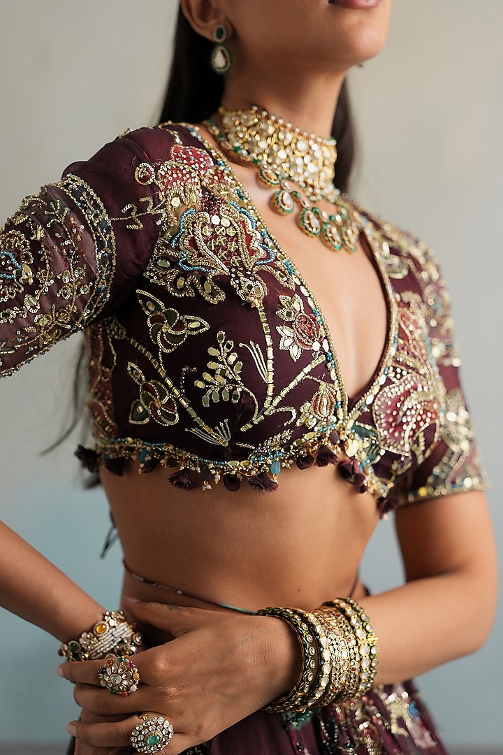 Mulberry Silk Organza Printed Bridal Lehenga Set by Mahima Mahajan at Pernia's Pop Up Shop