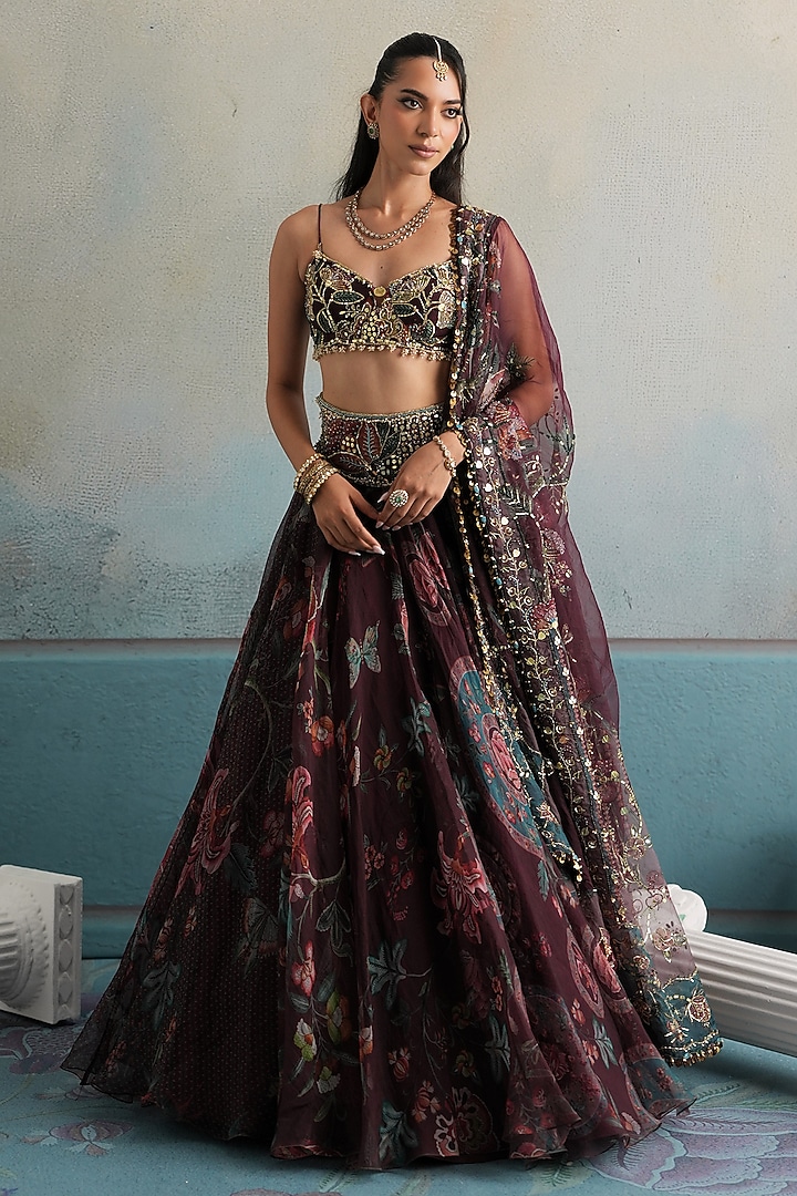 Mulberry Silk Organza Printed Wedding Lehenga Set by Mahima Mahajan at Pernia's Pop Up Shop