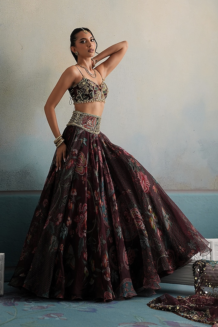 Mulberry Silk Organza Printed Wedding Lehenga Set by Mahima Mahajan at Pernia's Pop Up Shop