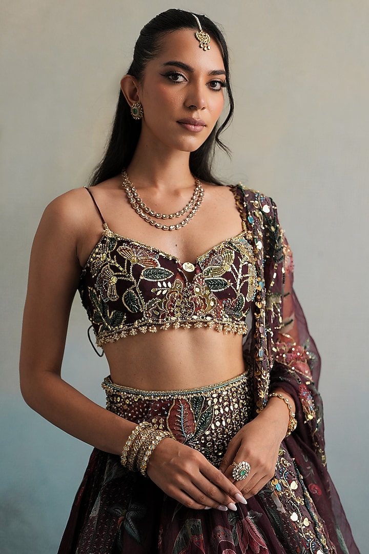 Mulberry Silk Organza Printed Wedding Lehenga Set by Mahima Mahajan at Pernia's Pop Up Shop