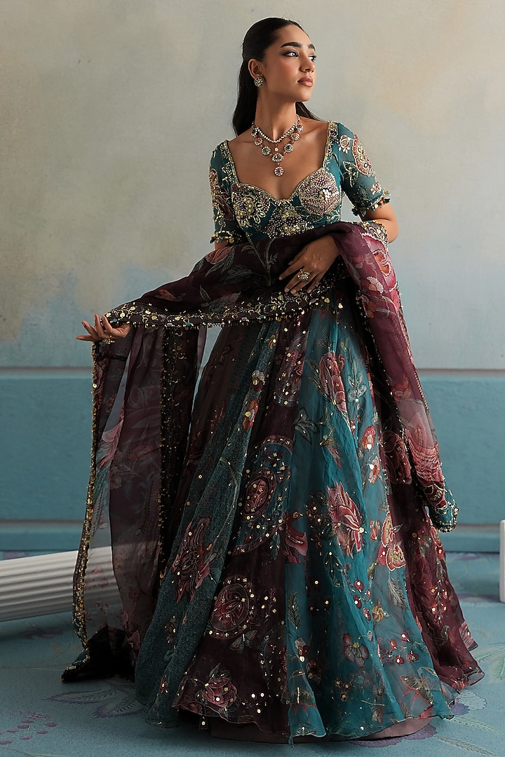 Multi-Colored Silk Organza Hand Embroidered Wedding Lehenga Set by Mahima Mahajan at Pernia's Pop Up Shop