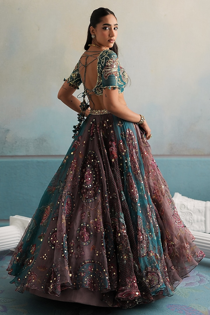 Multi-Colored Silk Organza Hand Embroidered Wedding Lehenga Set by Mahima Mahajan at Pernia's Pop Up Shop