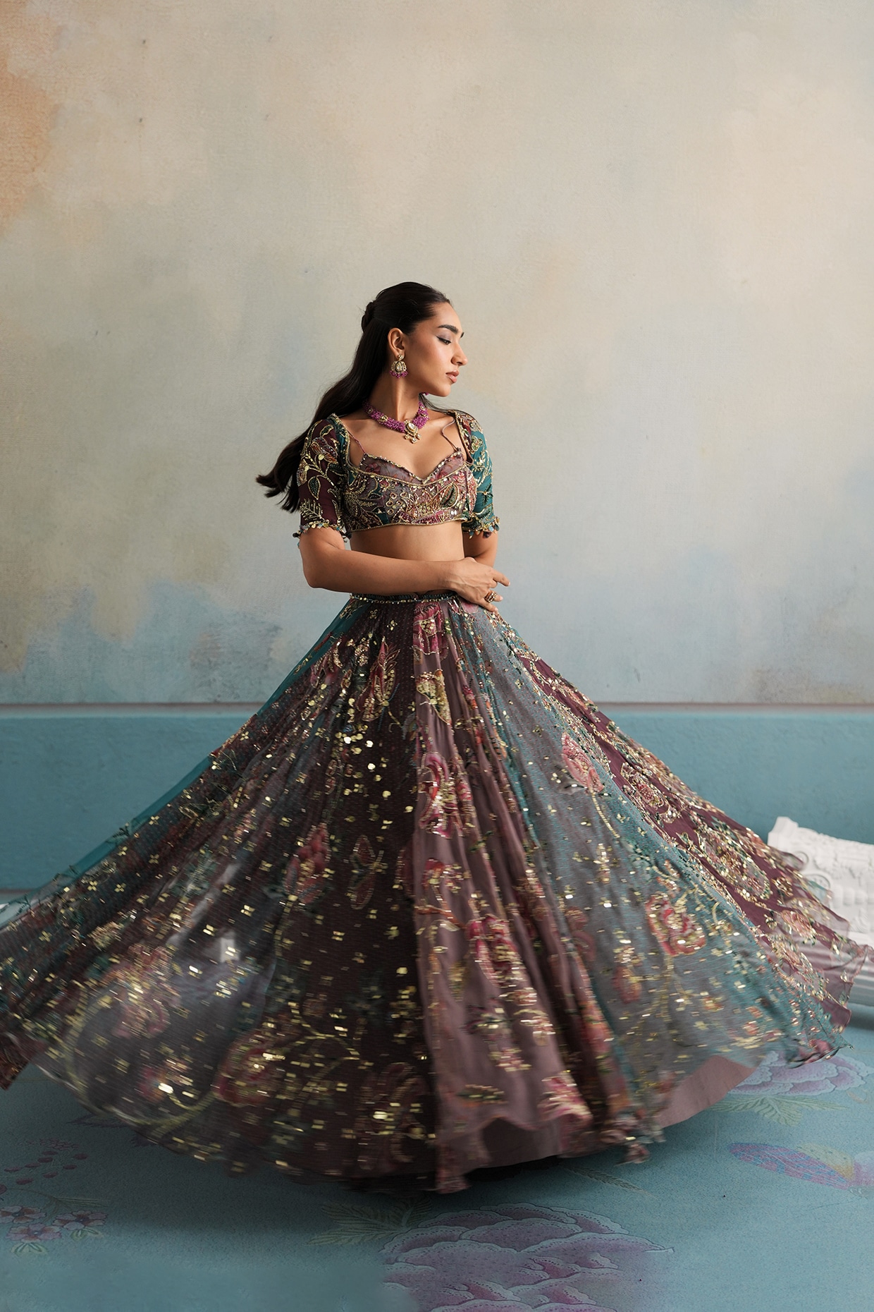 Mahima Mahajan Multi-Colored Silk Organza Embroidered Lehenga Set