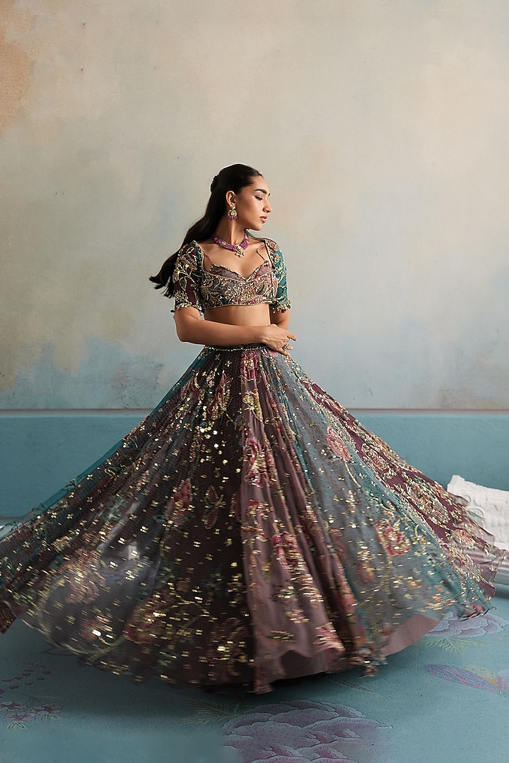 Multi-Colored Silk Organza Embroidered Bridal Lehenga Set by Mahima Mahajan at Pernia's Pop Up Shop