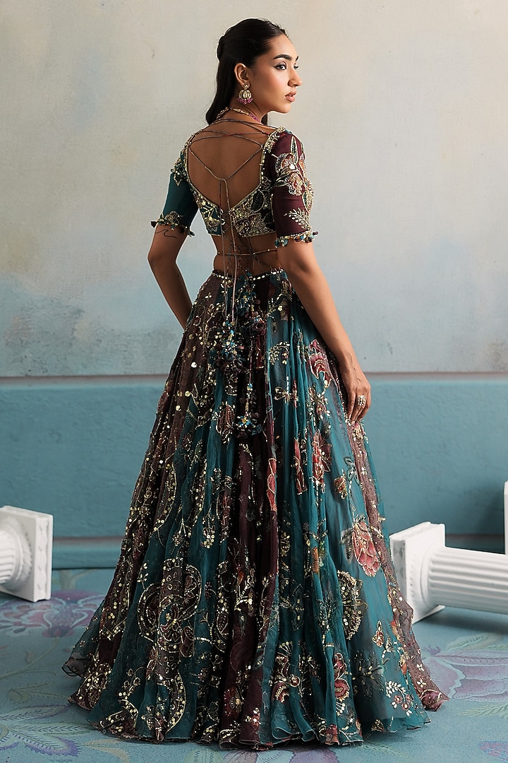 Multi-Colored Silk Organza Embroidered Bridal Lehenga Set by Mahima Mahajan at Pernia's Pop Up Shop