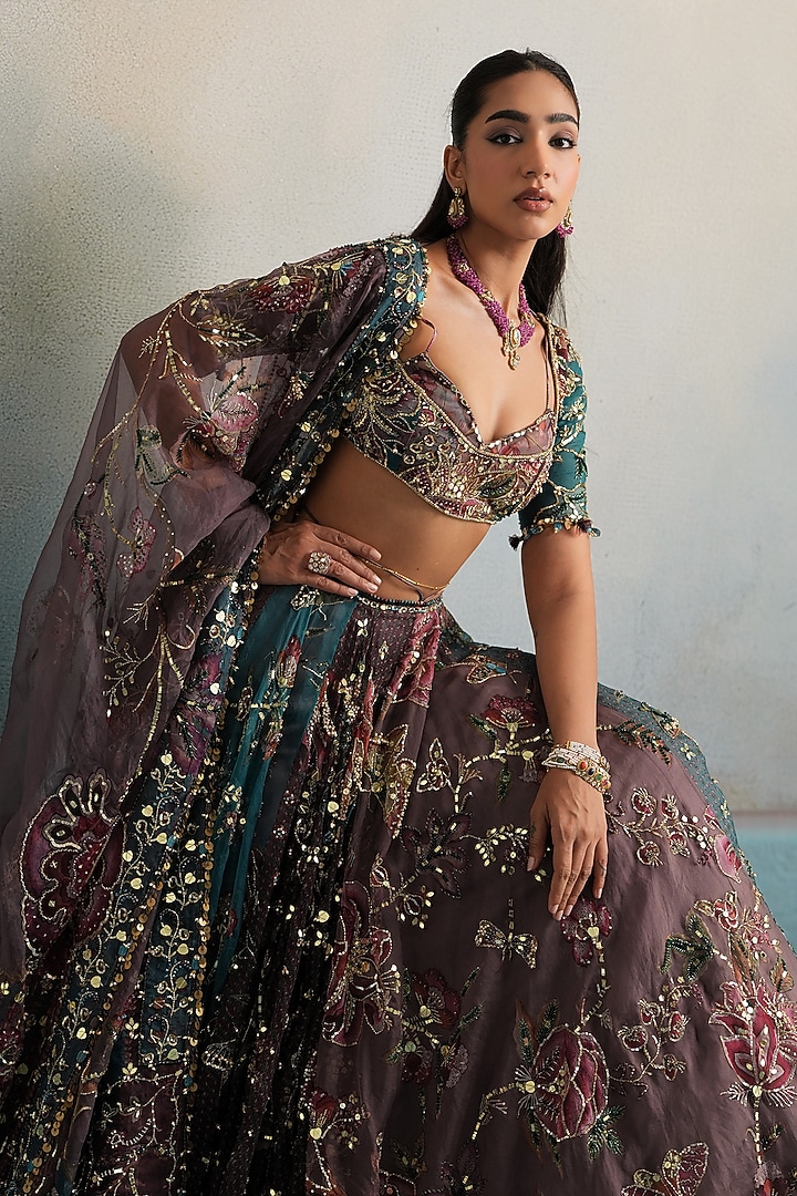 Multi-Colored Silk Organza Embroidered Bridal Lehenga Set by Mahima Mahajan at Pernia's Pop Up Shop