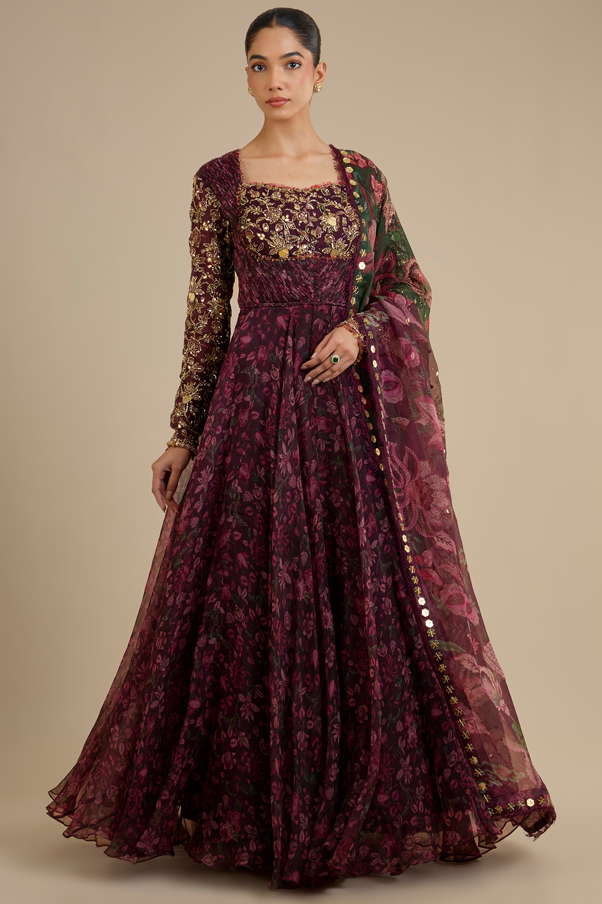 Mahima Mahajan Purple Organza Hand Embroidered Anarkali Set