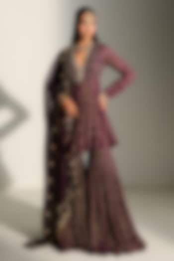 Grape Vine Banarasi Georgette Hand Embroidered Wedding Sharara Set by Mahima Mahajan at Pernia's Pop Up Shop