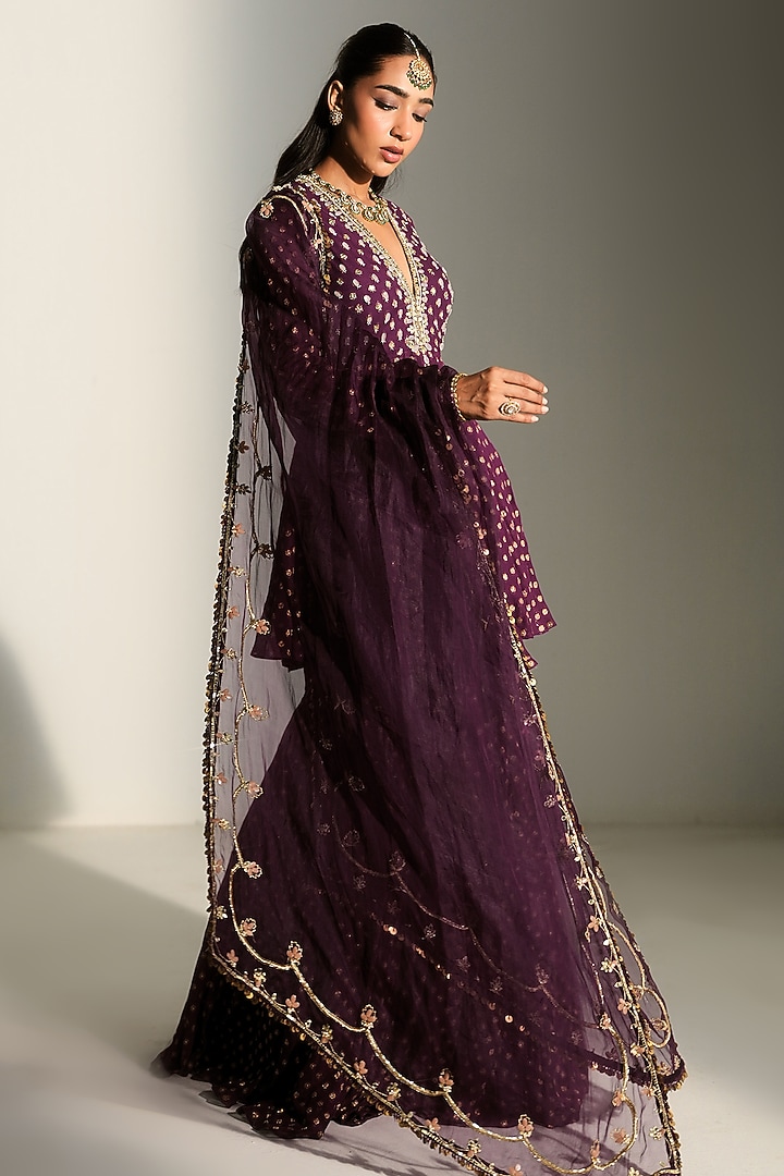 Grape Vine Banarasi Georgette Hand Embroidered Wedding Sharara Set by Mahima Mahajan at Pernia's Pop Up Shop