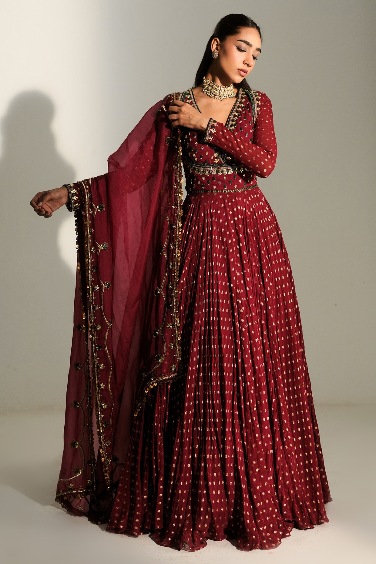Mahima Mahajan Sindoori Red Banarasi Chanderi Hand Embroidered Anarkali With Dupatta