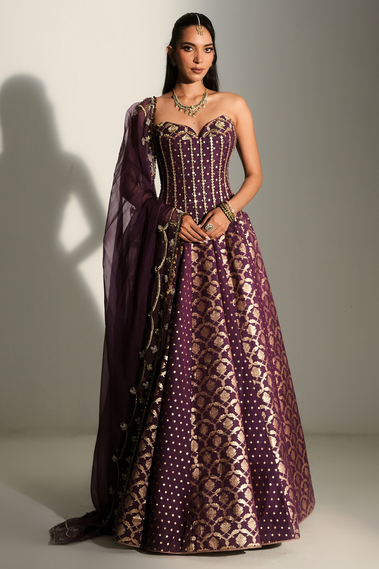 Mahima Mahajan Grape Vine Banarasi Chanderi Hand Embroidered Lehenga Set