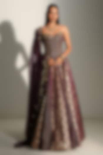 Grape Vine Banarasi Chanderi Hand Embroidered Wedding Lehenga Set by Mahima Mahajan at Pernia's Pop Up Shop