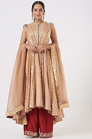Beige Embroidered Anarkali Set by Mahima Mahajan