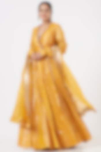 Yellow Embellished Anarkali Set by Mahima Mahajan