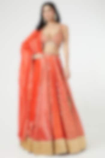 Orange Embroidered Wedding Lehenga Set by Mahima Mahajan at Pernia's Pop Up Shop
