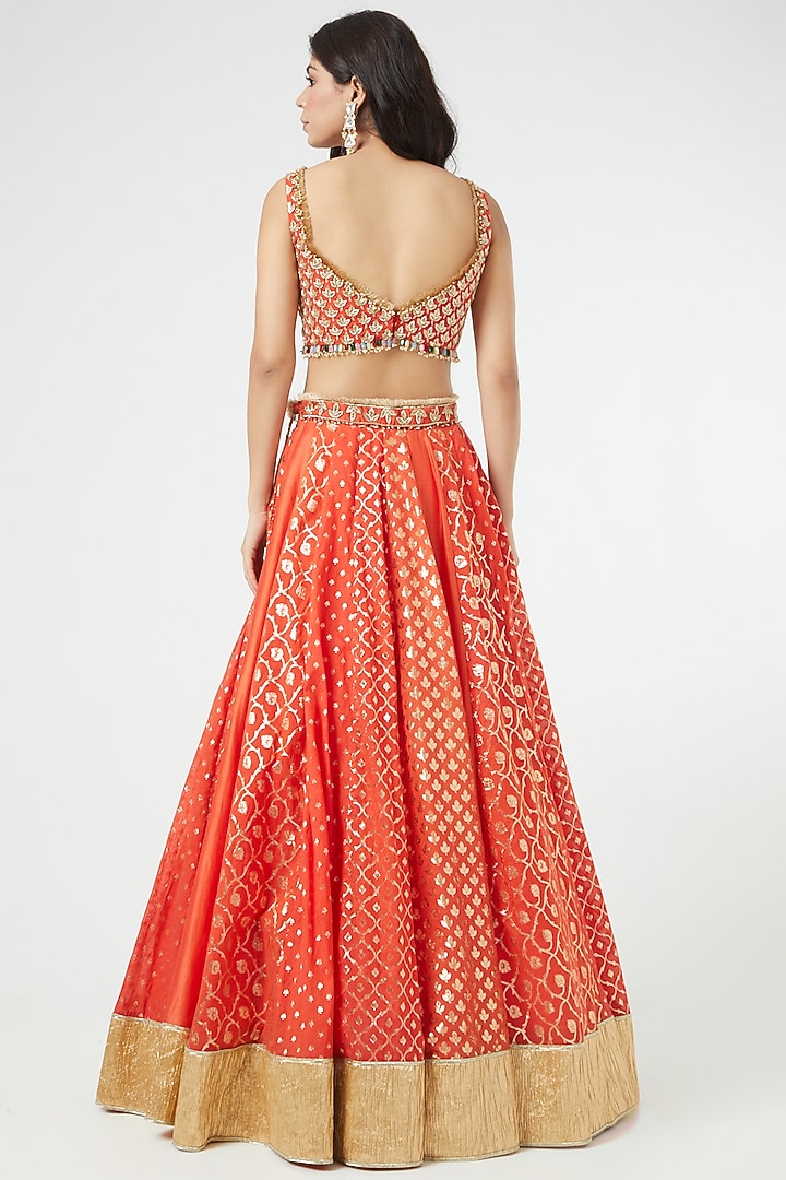 Orange Embroidered Wedding Lehenga Set by Mahima Mahajan at Pernia's Pop Up Shop