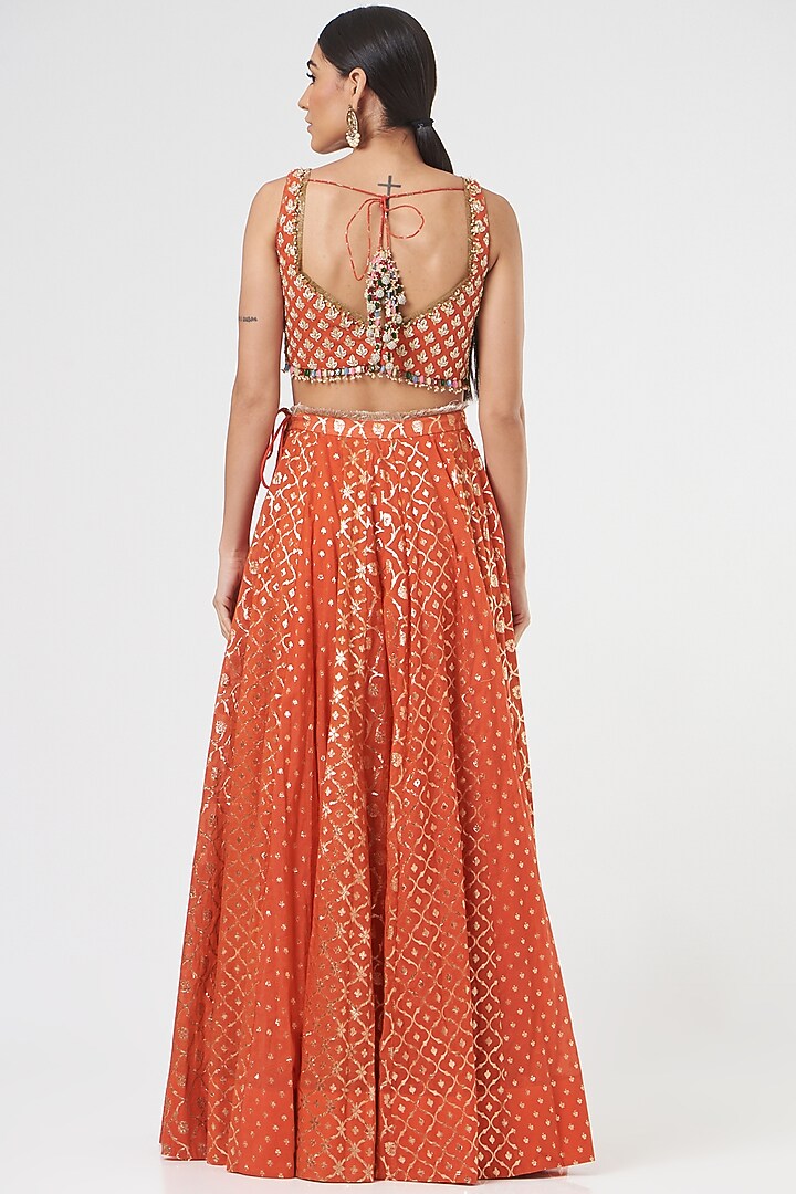 Orange Wedding Lehenga Set With Embroidery by Mahima Mahajan at Pernia's Pop Up Shop