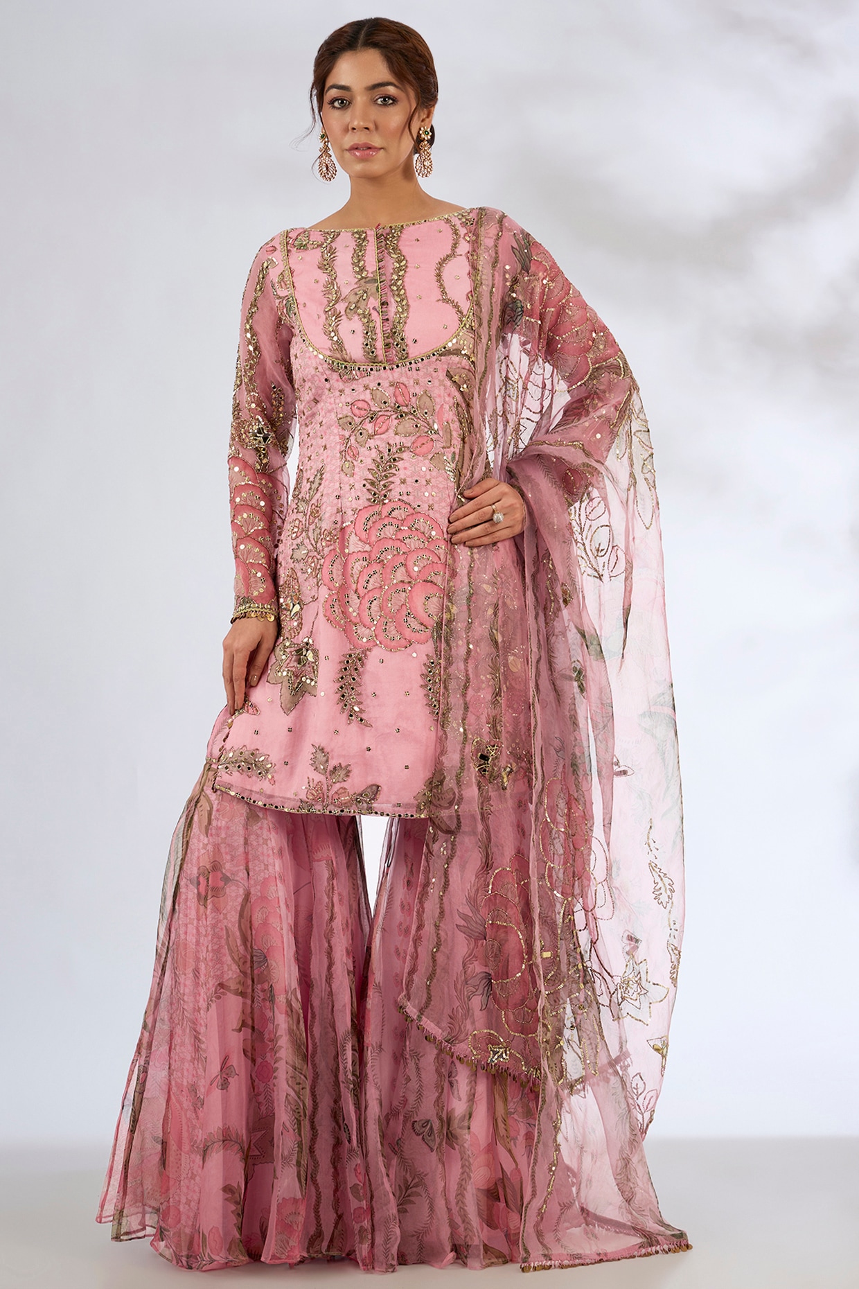 Mahima Mahajan Blush Pink Organza Embroidered Gharara Set